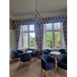 4 Sets Of Cream And Blue Fully Lined Curtains With Matching Pelmet And Tie Backs D3300mm W 1500mm, D