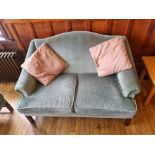 Teal Two Seater Sofa Scallped Back On Wooden Legs W 1250mm D 850mm H 820mm