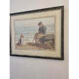 Mending Nets By Edith Hume (1862-1892) Framed Print In Black and Silver Frame 550mm 450mm