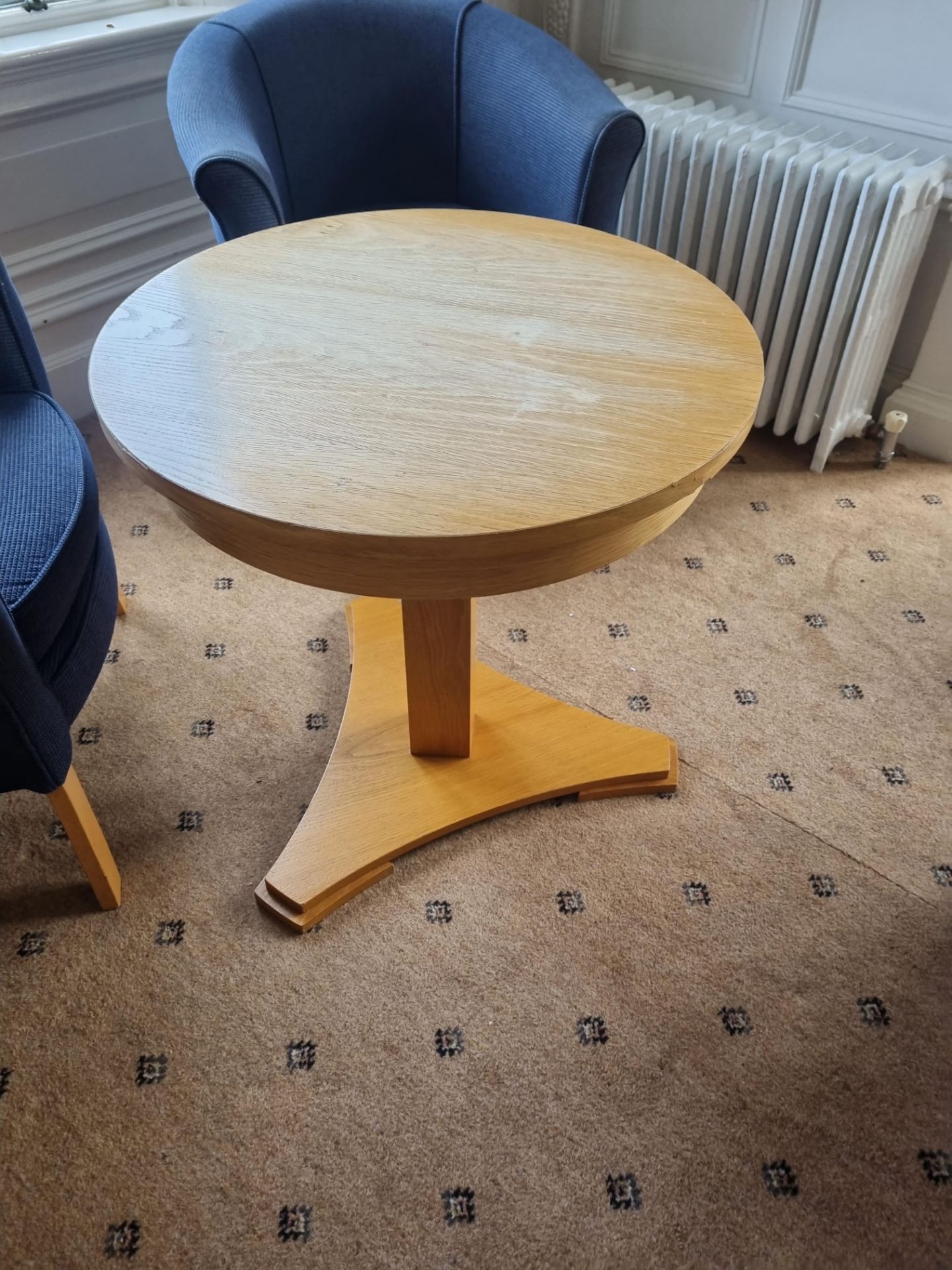 2x Pine Lounge Tables With Single Pedestal D 700mm X H 700mm