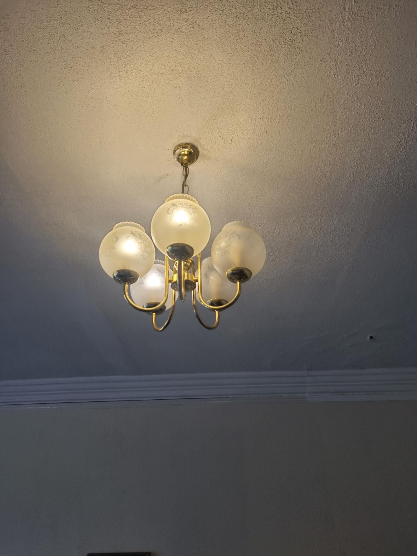 A Pair Of 5 Arm Chandeliers With Frosted Glass Shades D 600mm W 400mm - Bild 2 aus 2