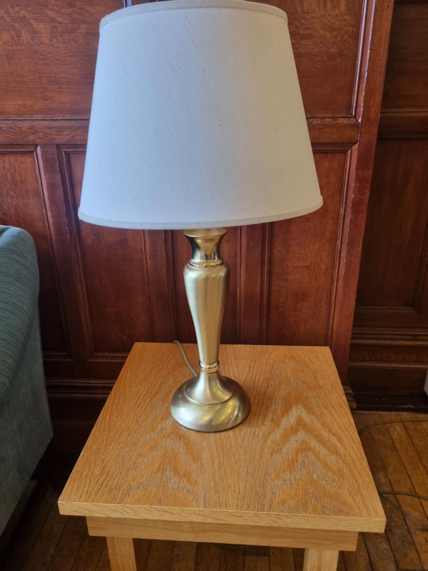 Endon OSLO-S-AN Table Lamp Finished In Antique Brass With Cream Shade H 650mm