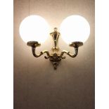 A Pair Of Brass Twin Arm With White Globe Shade Wall Scones Drop W 320mm