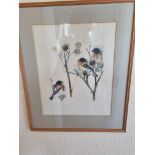 A set of 3 Framed Wall Art Bird Signed Mads Stage (Danish 6 July 1922 â€“ 28 May 2004) In Wooden