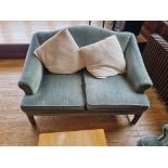 Teal Two Seater Sofa Scallped Back On Wooden Legs W 1250mm D 850mm H 820mm