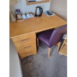 Pine Desk With 3 Drawers And Side Chair With Purple Upholstered Chair 1100 Mm X D 720 Mm H 750mm (