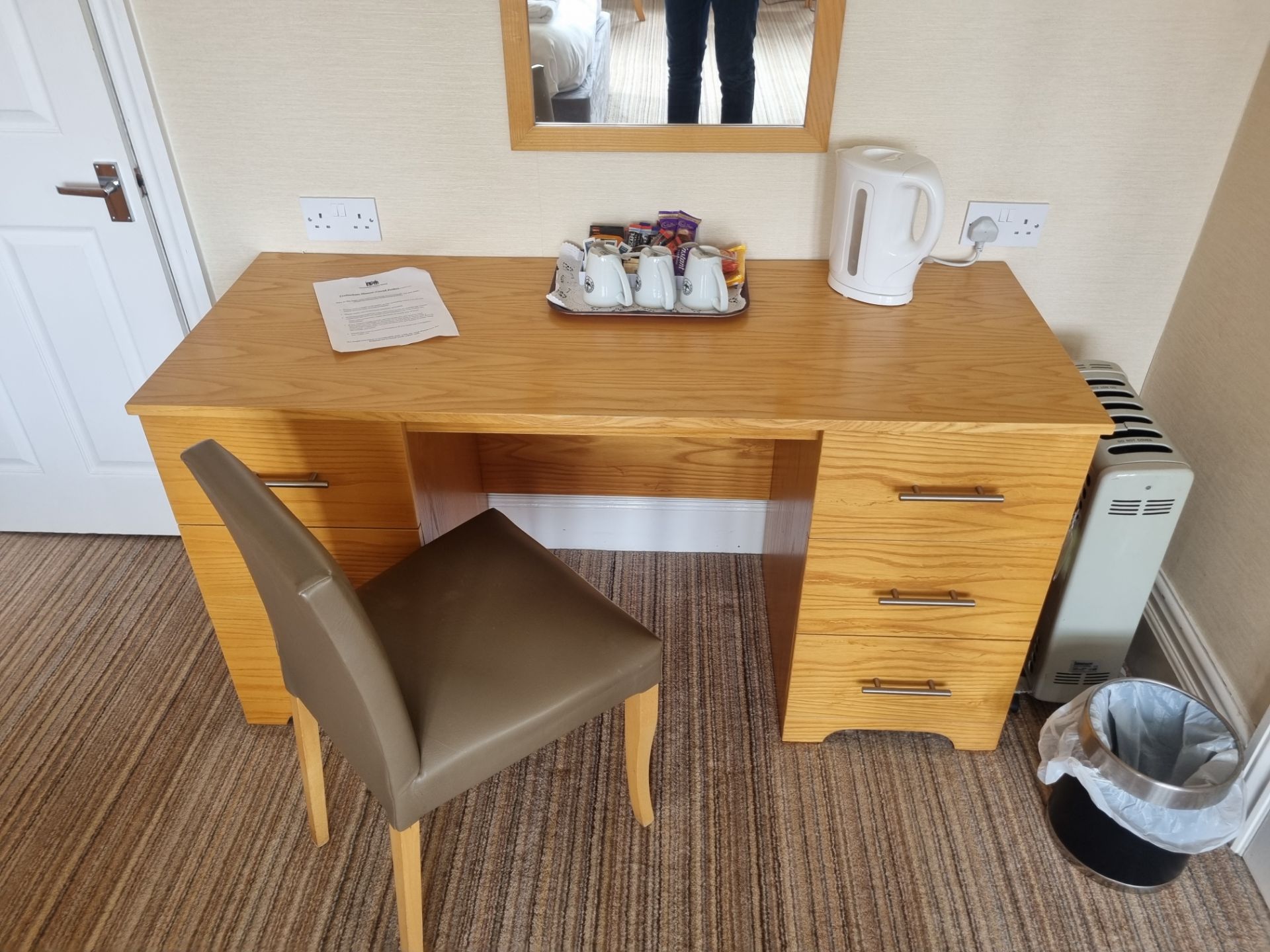 Pine Desk With 6 Drawers And Side Chair With Mushroom Upholstered Chair 1480 Mm X D 560 Mm H750mm (