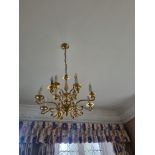 Dutch style Brass 12 Branch Chandelier D 1200mm W 600mm