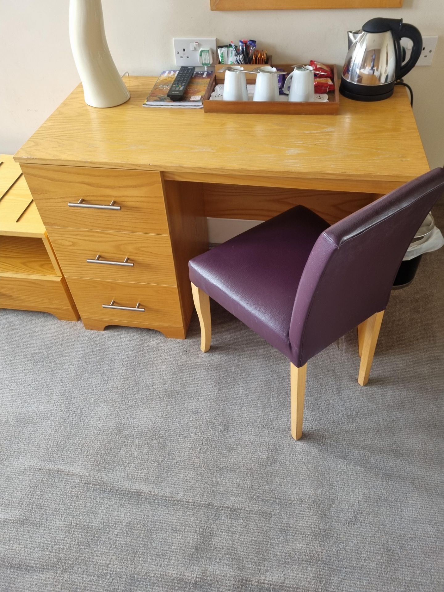 Pine Desk With 3 Drawers And Side Chair With Purple Upholstered Chair 1100 Mm X D 720 Mm H 750mm ( - Bild 2 aus 2