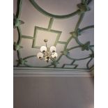 A Pair Of Brass 5 Branch Chandeliers With White Globe Shade Drop 700mm Diameter 500mm