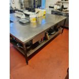 Stainless Steel Topped Table With Two Drawers and Undershelf W 2200mmm D 1120 H 800mm