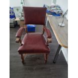 Red Leather Arm Chair With Studded Detal On Carved Legs With Stretcher W 460mm D 520mm H 1050mm