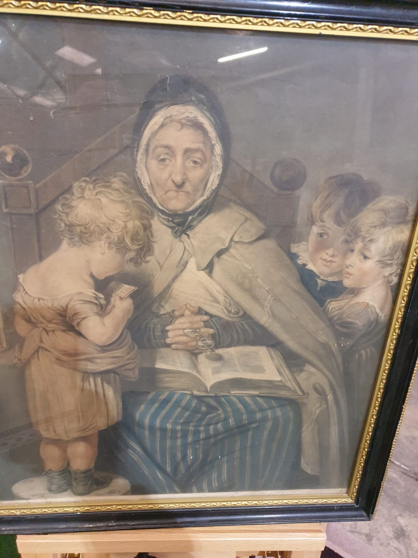 Framed vintage print Nanny with children. Black & Gold frame 52 x 59cm - Bild 3 aus 3