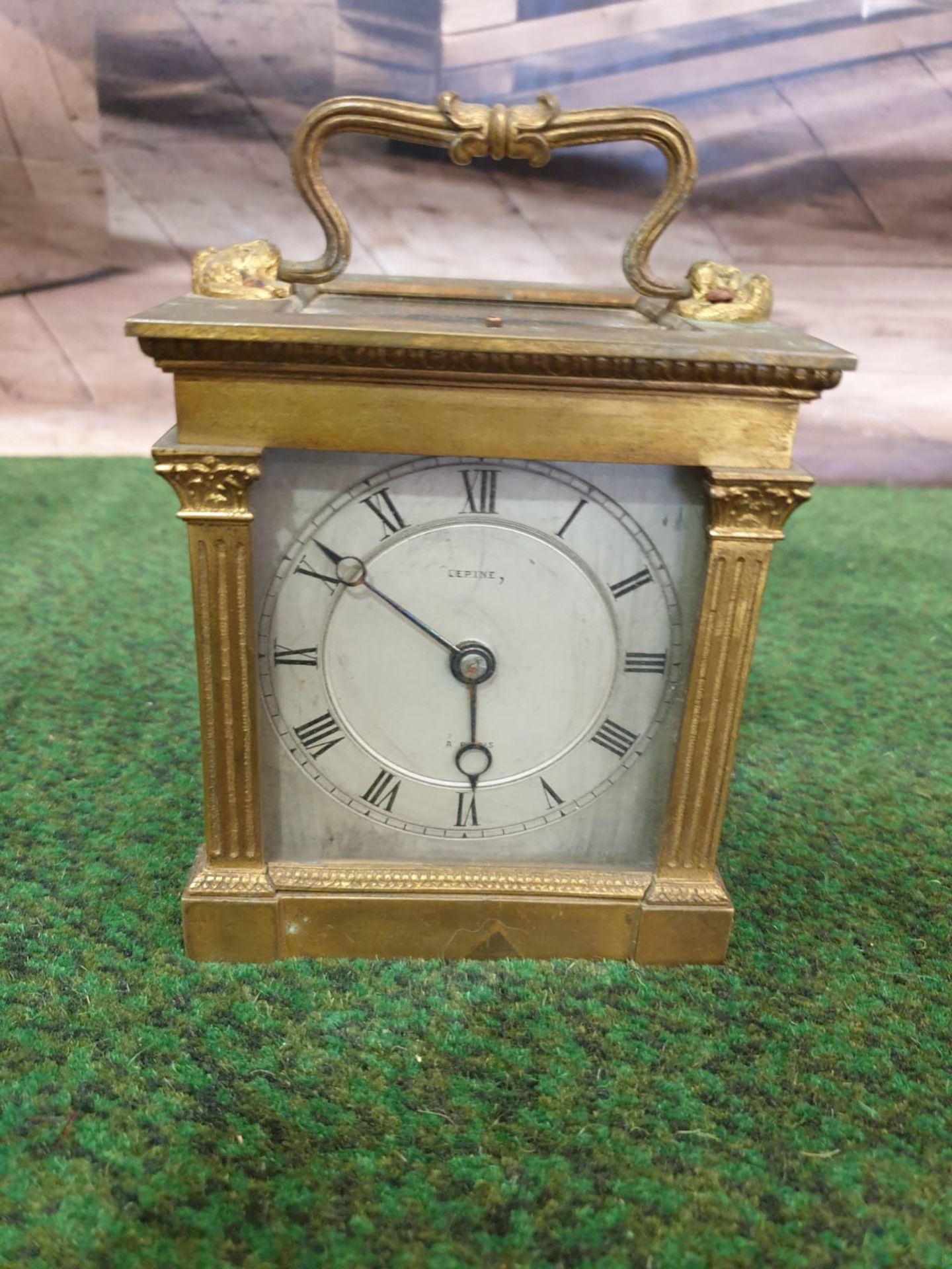 Lepine Mantle Clock Dore bronze and glass, two train (missing the strike train), single spring