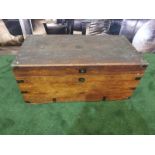 Oak Coffer or Travel Chest This mid-sized English oak coffer trunk is a pleasingly styled example