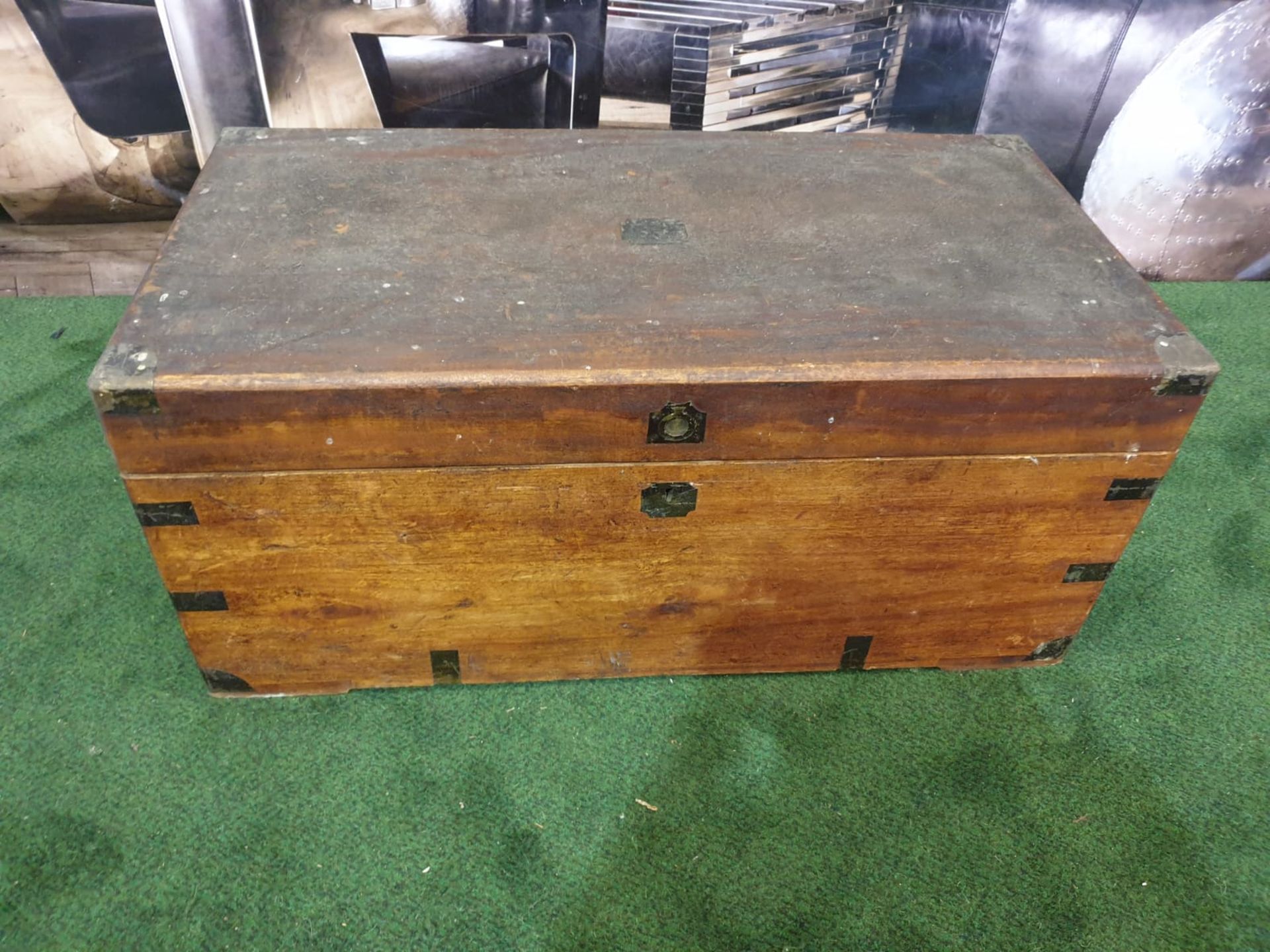 Oak Coffer or Travel Chest This mid-sized English oak coffer trunk is a pleasingly styled example