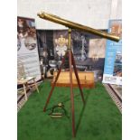 Lacquered brass and lens glass refractive single draw library telescope with star finder attachment,