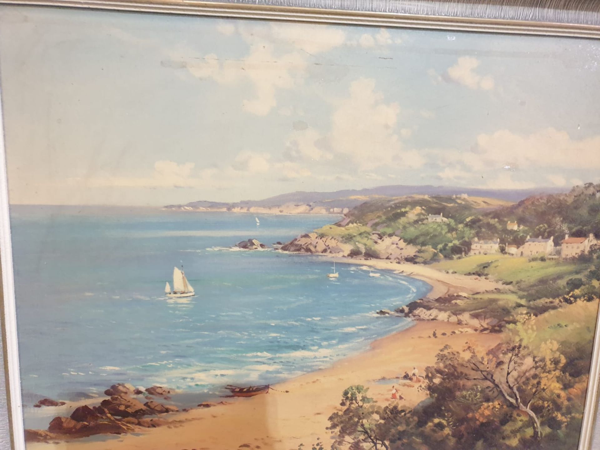 Framed signed painting Sailing ships, sandy beach William McGregor was a Scottish artist in the late - Image 5 of 5