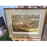 Framed coloured lithograph Woodstock Shooting R.G. Reeve, published 1806 44 x 37cm