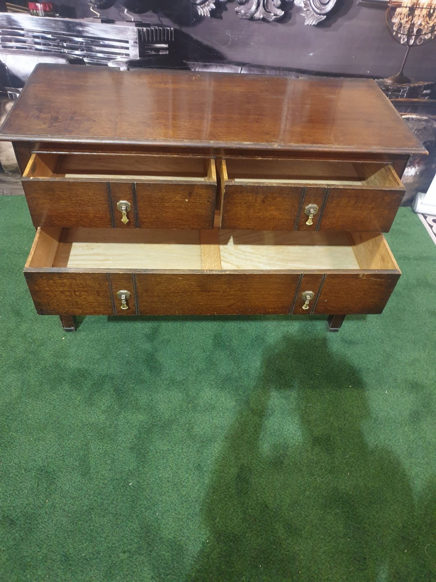 George III style Mahogany Chest of Drawers 2 small drawers over full size single drawer 107w x 47D x - Image 3 of 5