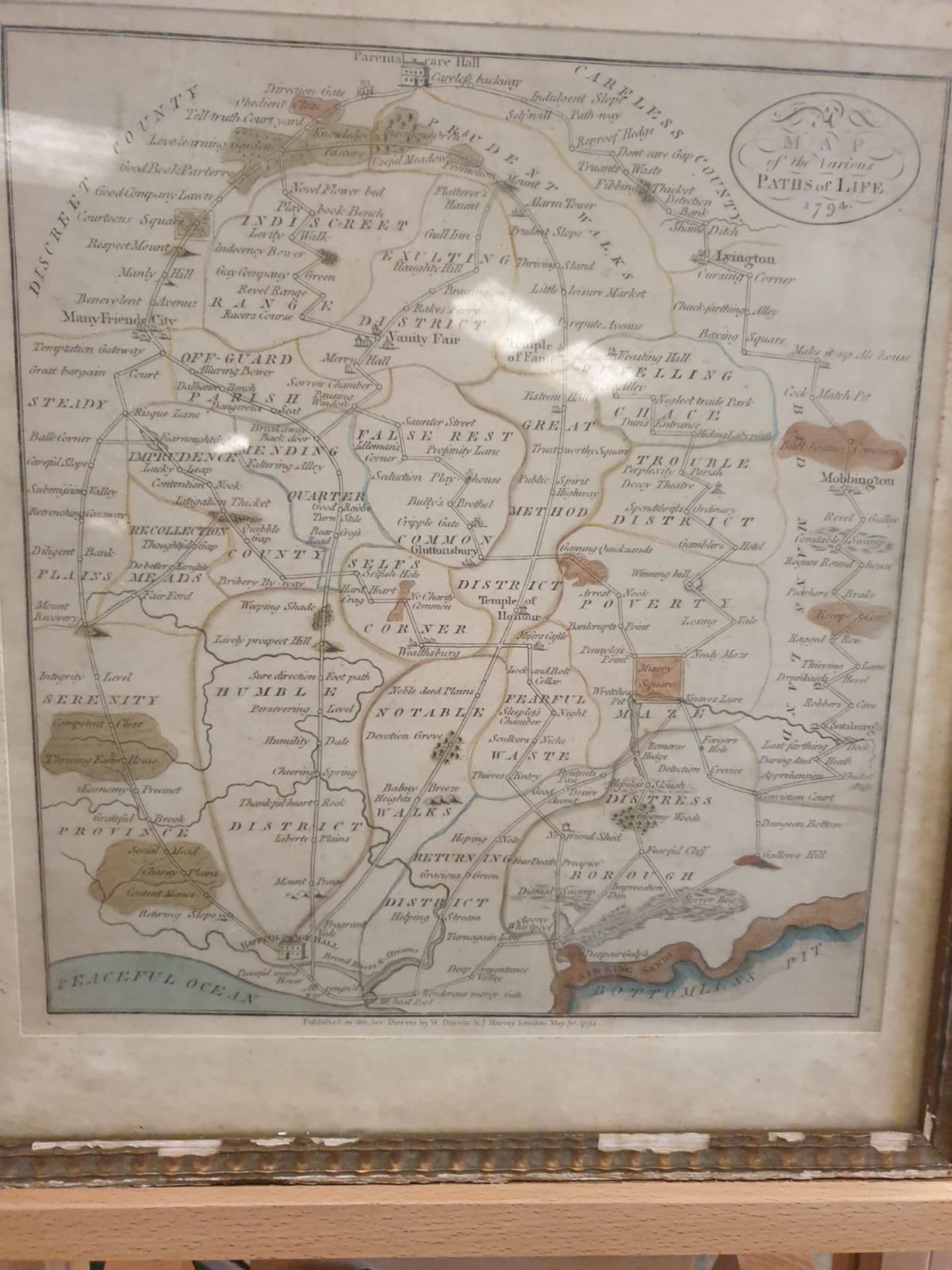 Framed An American Quaker Map's the Paths of Life Fascinating pictorial allegorical map, - Bild 2 aus 5
