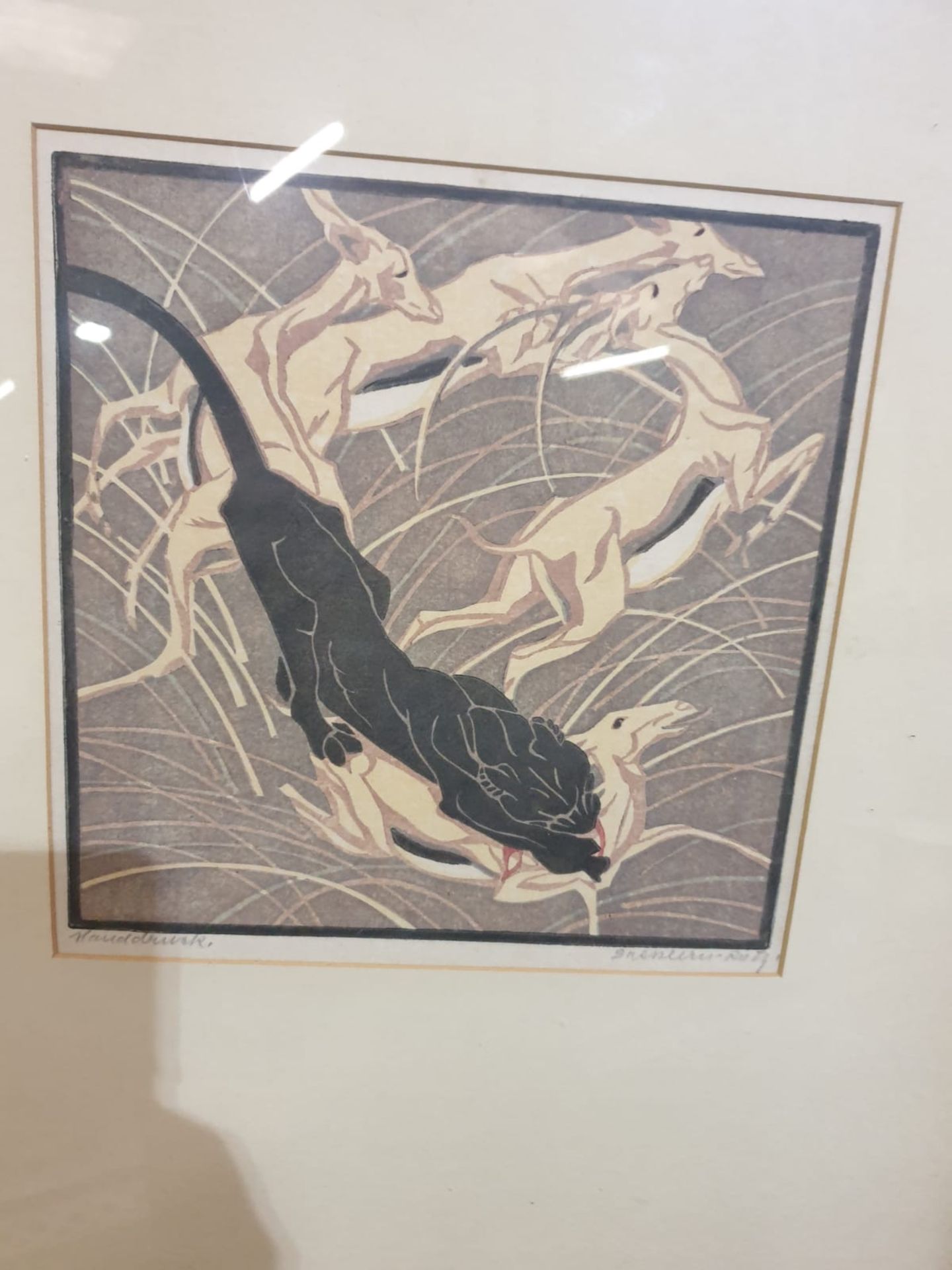 Line cut print multiple by Von Bresslern - Roth 1891-1978 tiger chasing Gazelles c. Circa 1920 - Image 6 of 6