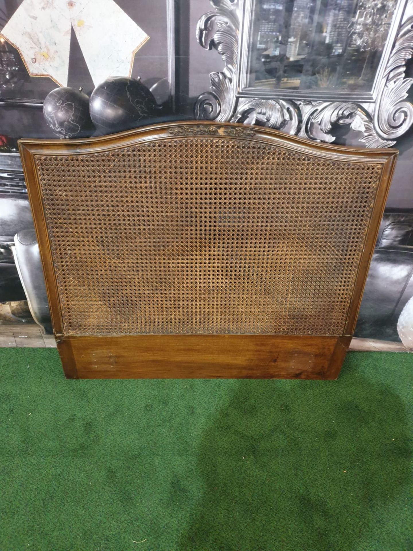 A mahognay framed with leather mesh inset panel headboard 97 x 89cm