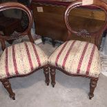 A pair of Victorian mahogany balloon back chairs. The moulded backs with carved aprons, the