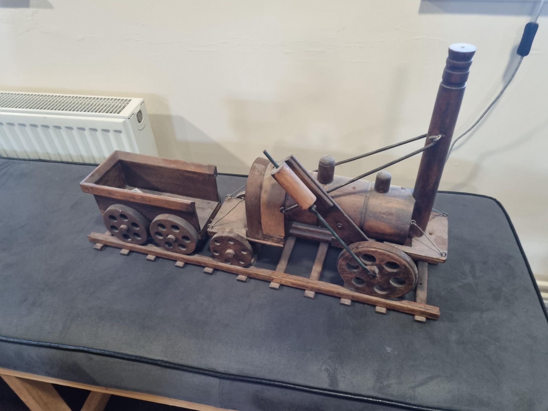 Wooden Model Steam Engine On Track W 660mm D 140mm H 400mm