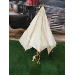 Ladies parasol Cream silk-like material - Yellow handle. Needs T.L.C.