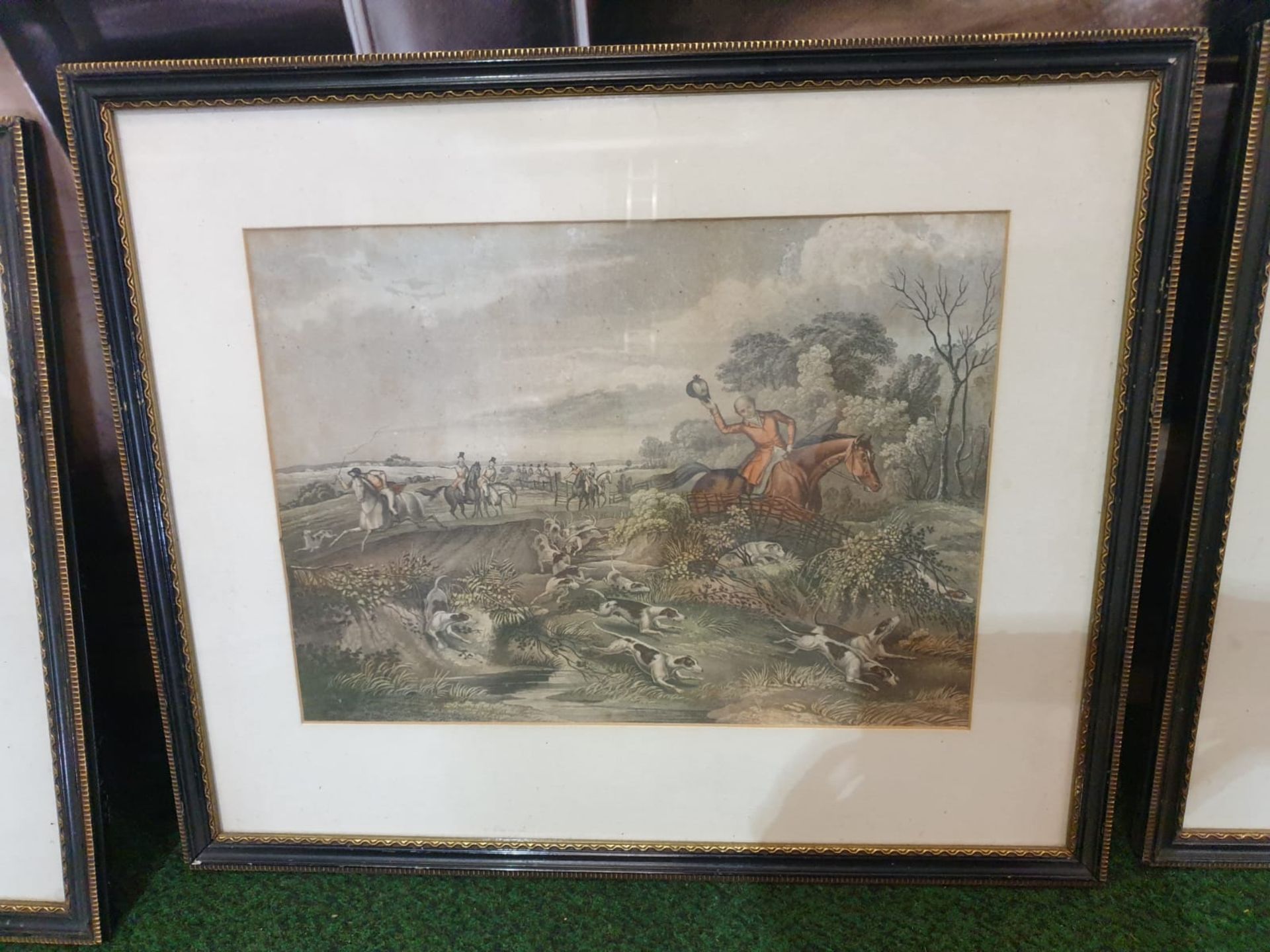 Set of 4 hunting aquatint prints in Black frame-50 x 42cm - Image 3 of 6