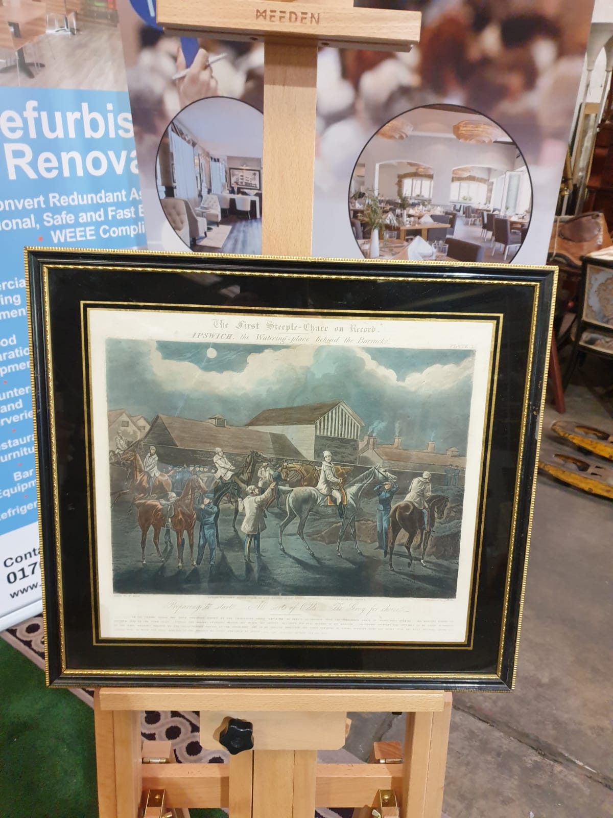 Framed vintage print .The First Steeplechase on Record - Ipswich, the watering place behind the