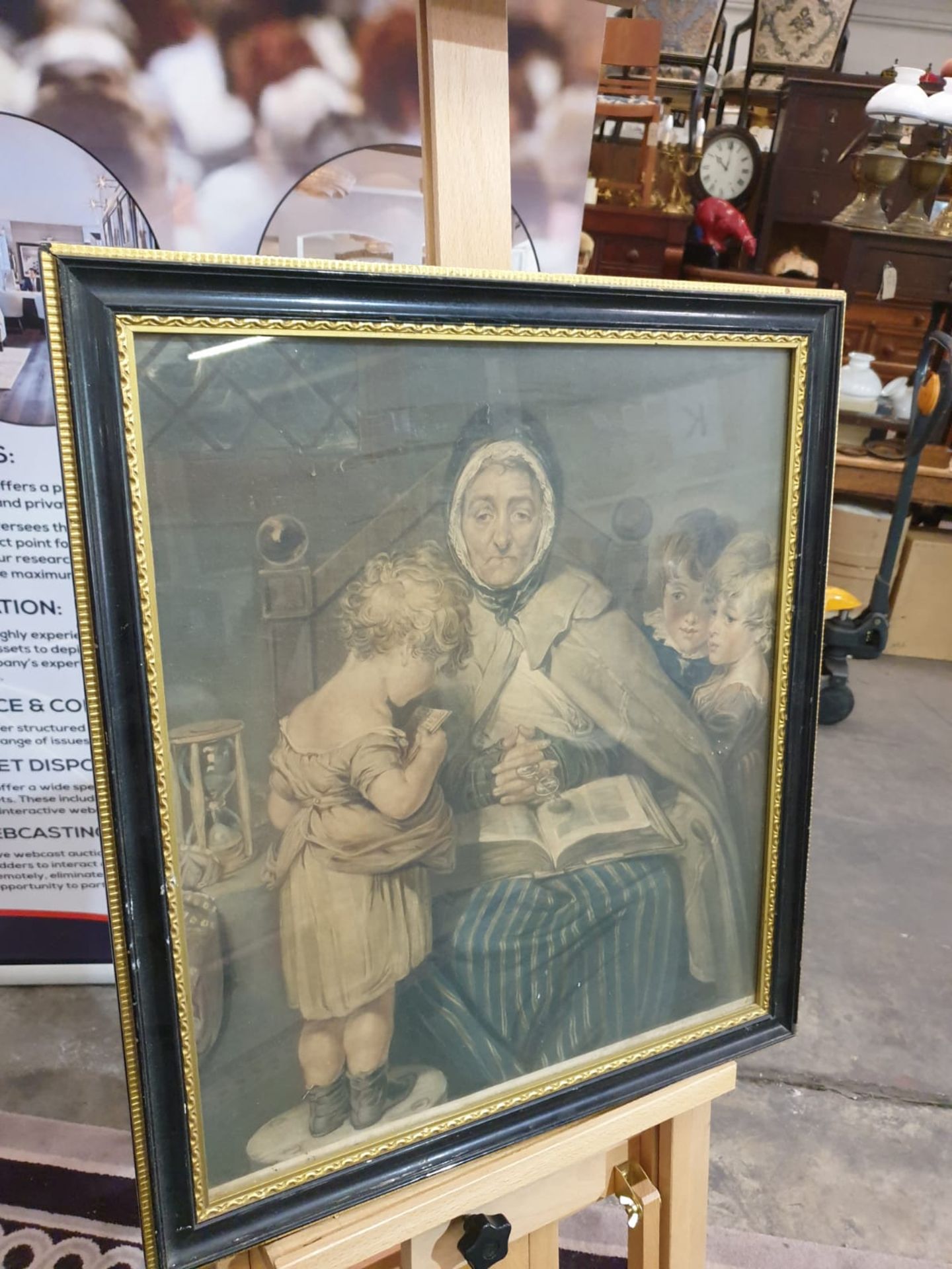 Framed vintage print Nanny with children. Black & Gold frame 52 x 59cm - Bild 2 aus 3