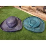 2 x Edith Poole from South Molton Street London Vintage Ladies Hats 1 x Navy Blue straw hat and 1