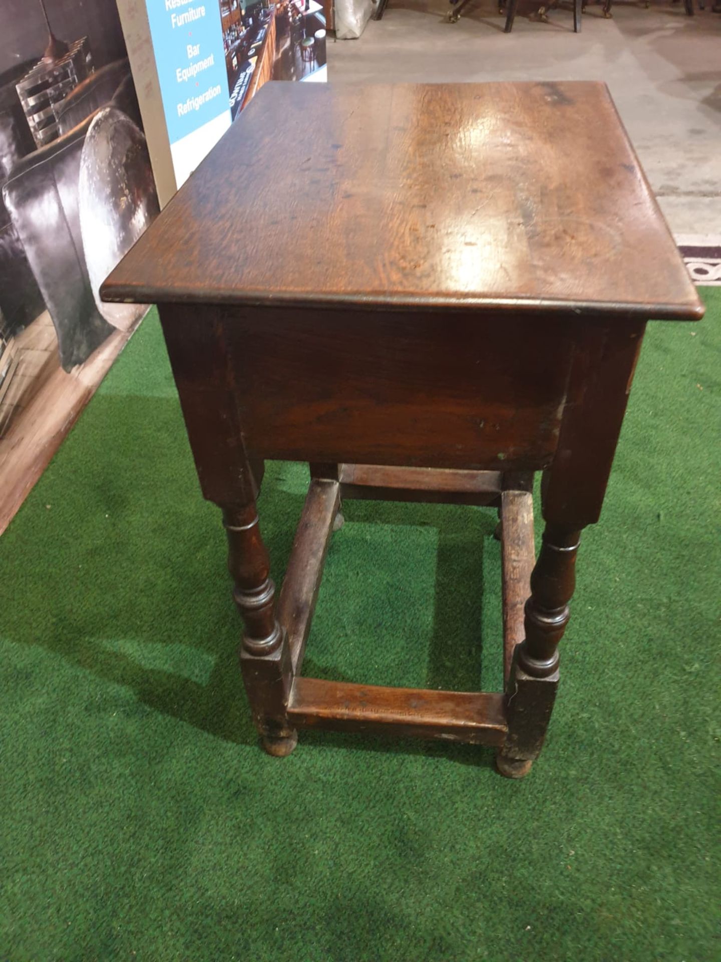 Oak C19th Century, English Carved Side Table with drawer with a plain simple top with a bevelled - Image 5 of 6
