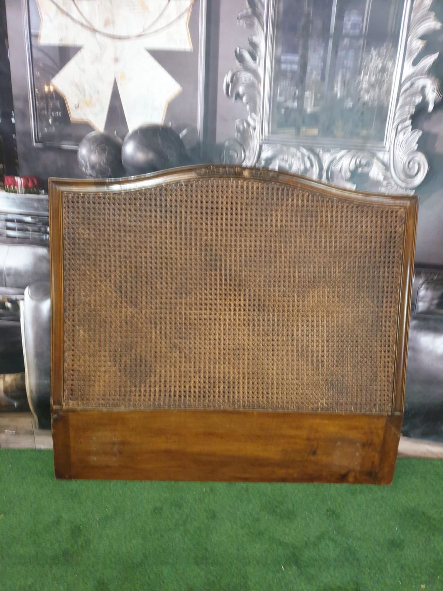 A mahognay framed with leather mesh inset panel headboard 97 x 89cm - Image 2 of 5