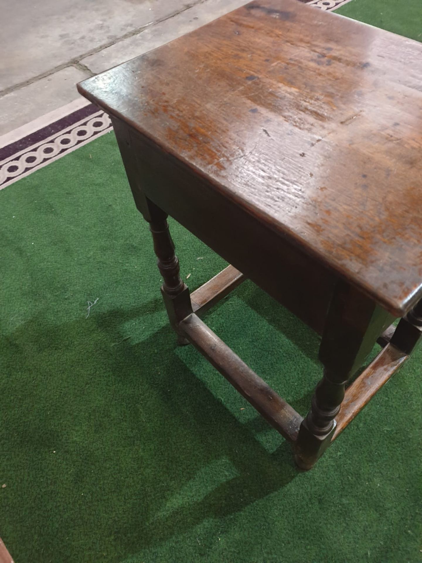 Oak C19th Century, English Carved Side Table with drawer with a plain simple top with a bevelled - Image 6 of 6