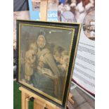 Framed vintage print Nanny with children. Black & Gold frame 52 x 59cm