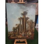 Unframed Canvas Follower of Hubert Robert capriccio with peasants in foreground 90 x 120cm