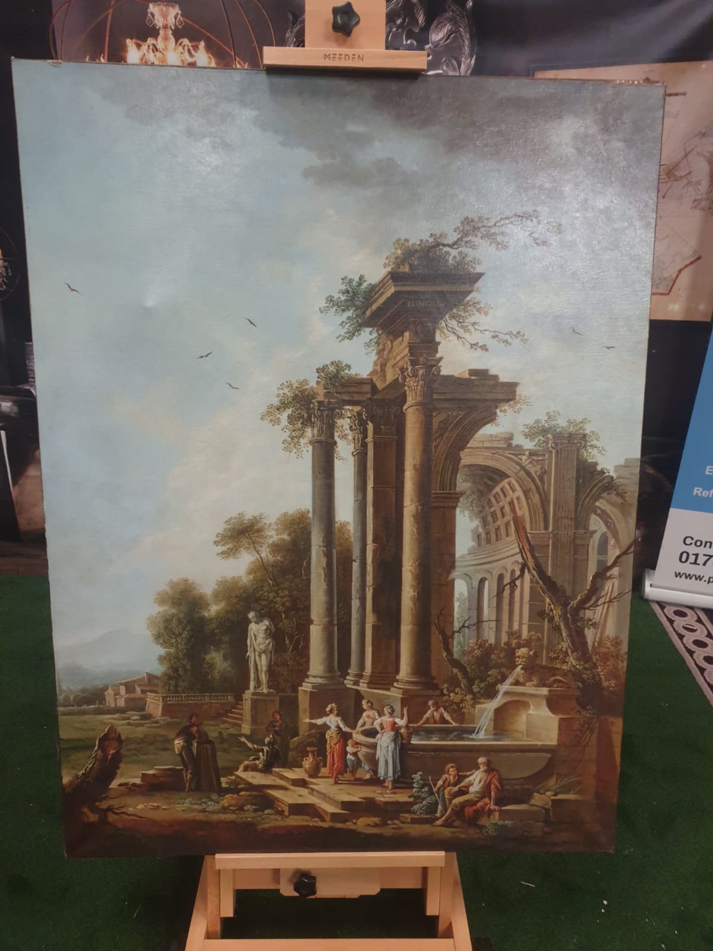 Unframed Canvas Follower of Hubert Robert capriccio with peasants in foreground 90 x 120cm