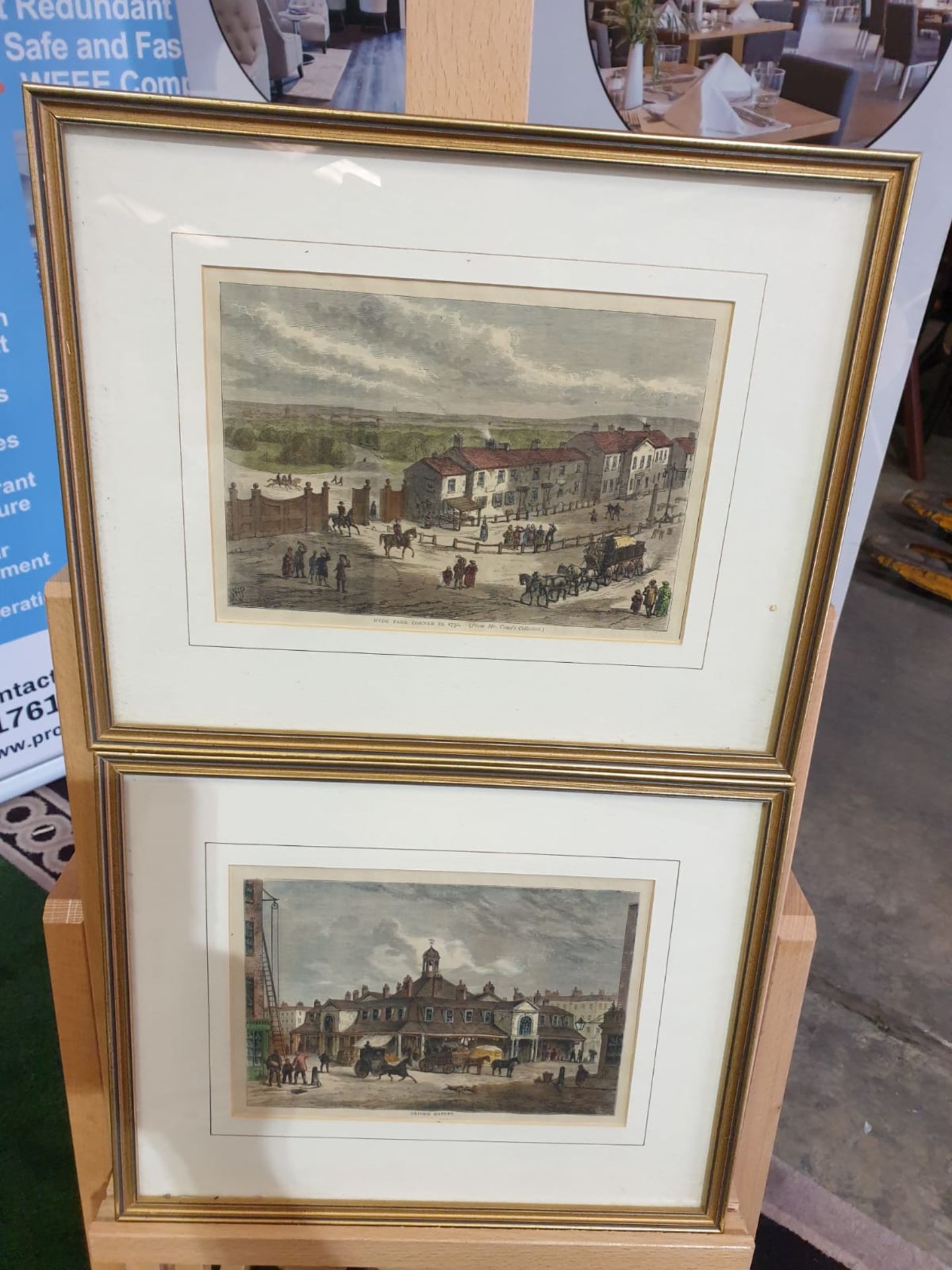 A set of 2 framed coloured lithographs APSLEY HOUSE AND PARK LANE. HYDE PARK CORNER IN 1750. - Image 3 of 5