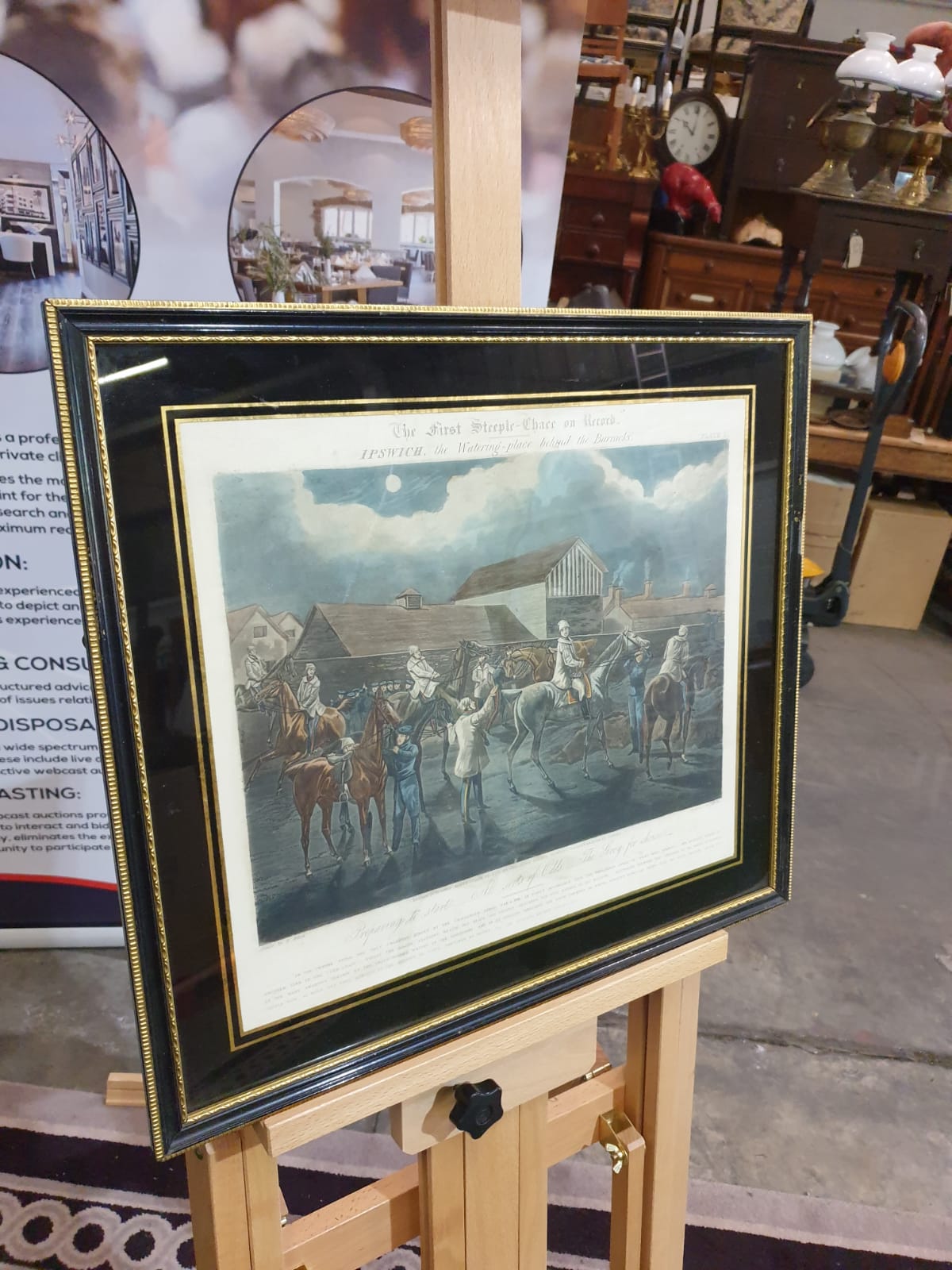 Framed vintage print .The First Steeplechase on Record - Ipswich, the watering place behind the - Image 3 of 6