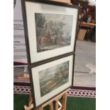 A set of 2 framed Fox hunting prints in Black & Gold frame 50 x 42cm