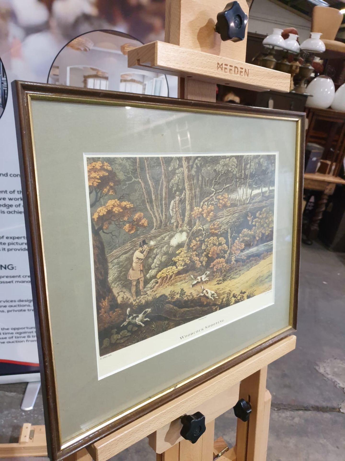 Framed coloured lithograph Woodstock Shooting R.G. Reeve, published 1806 44 x 37cm - Image 3 of 4