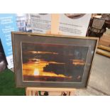 A modern framed print Horizon landscape in Gold frame 56 x 41cm