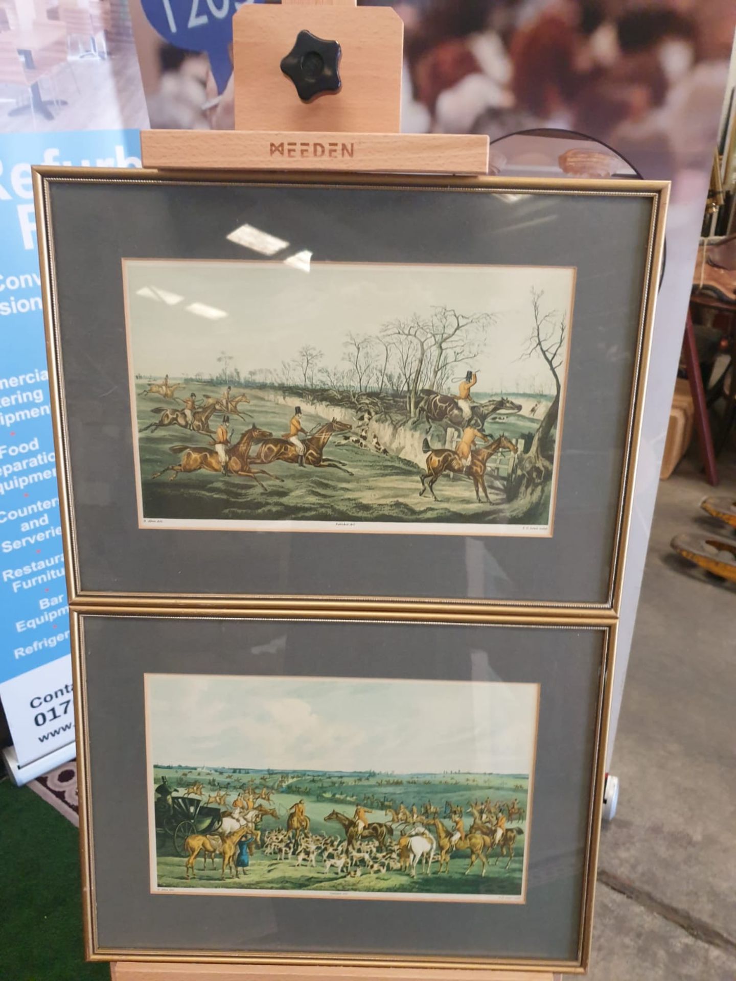 A set of 2 framed coloured prints THE MEETâ€ 1835 Hunting H. Alken Delt. F.C Lewis Sculpt. 44 x