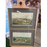 A set of 2 framed coloured prints THE MEETâ€ 1835 Hunting H. Alken Delt. F.C Lewis Sculpt. 44 x