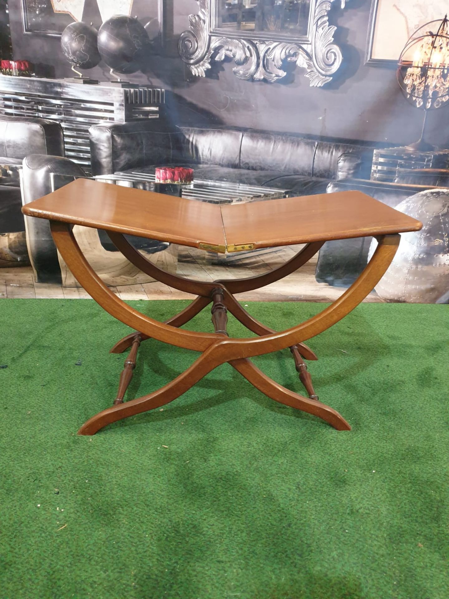 A polished mahogany folding table 76 x 43 x 49cm (Nb bar latch missing) - Image 2 of 5