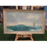 John Hamilton oil on canvas/board of Bishops Rock lighthouse near Tresco Isles of Scilly Oil on