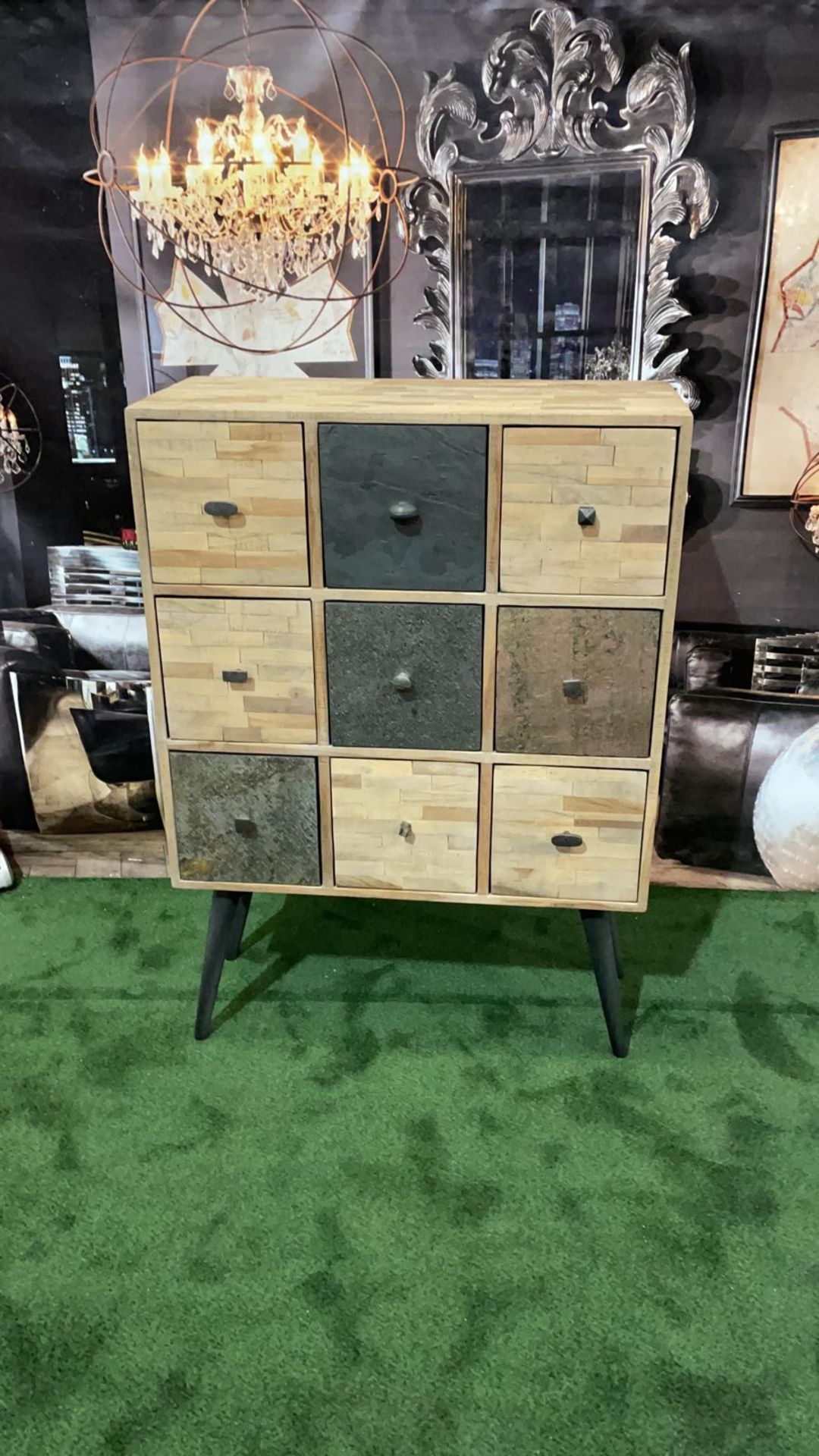 Natural Wood And Slate Cabinet A Lovely Nine Drawer Cabinet With A Retro Feel Coupled With A Slate - Bild 3 aus 4